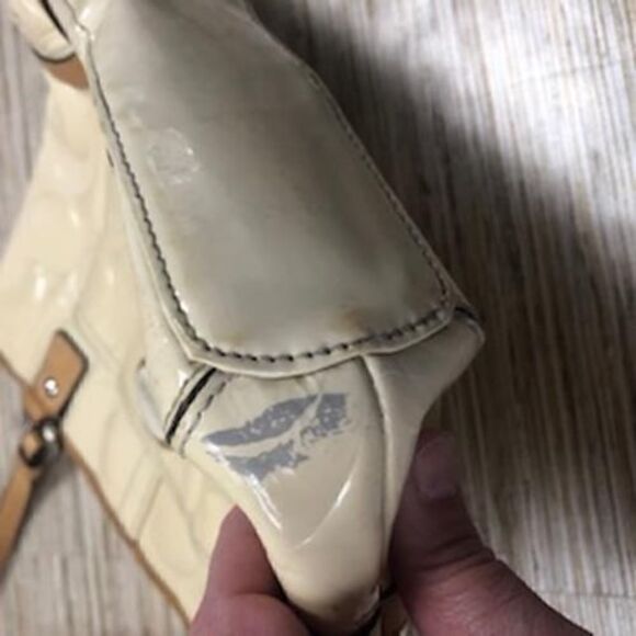 1360 Coach inlaid C Patent leather medium tote Ivory * - Picture 6 of 7